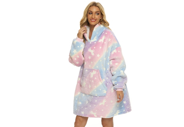 Glow-in-the-Dark Fleece Sherpa Blanket Hoodie - Two Colours Available