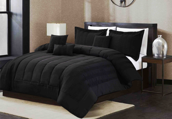 Seven-Piece Black Queen Comforter Set