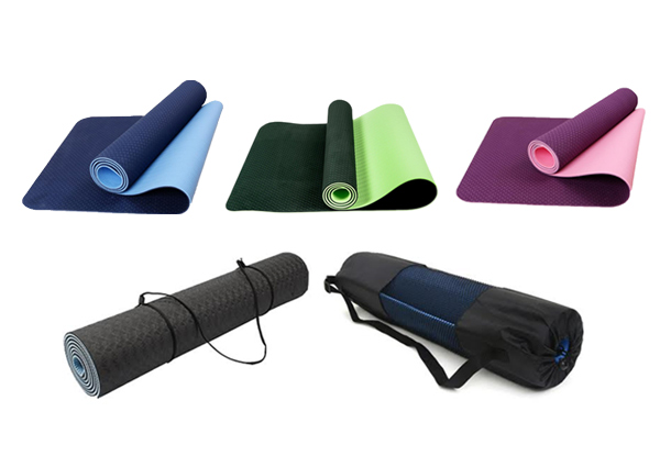 Non-Slip TPE Yoga Mat with Carry Rope & Bag - Three Colours Available & Option for Two