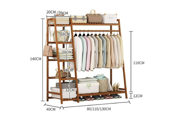 Five-Tier Freestanding Bamboo Wardrobe with Suitcase Rack