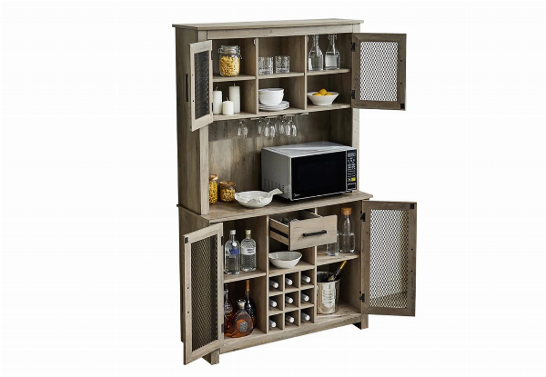 Washed-Grey Finish Wine Cabinet