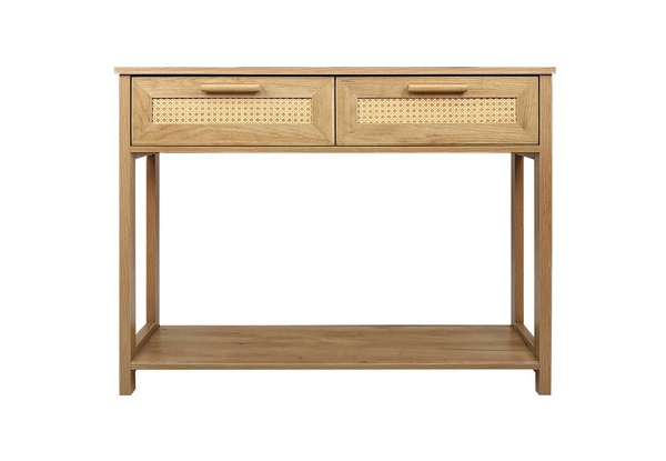 Narrow Hallway Console Table with Two Rattan Drawers