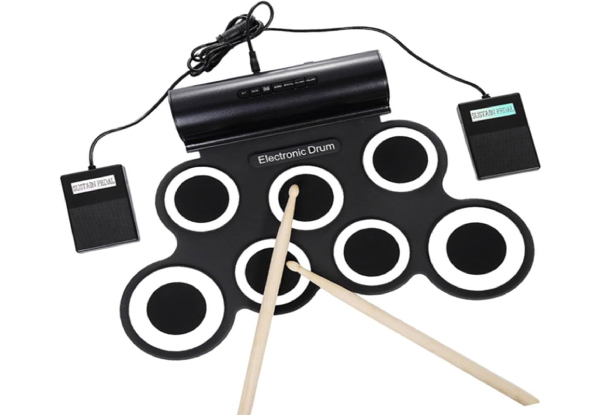 Seven-Pad Electronic Roll-Up Drum Kit