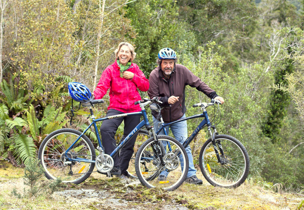 Two-Day West Coast Rail Trail Cycle Experience for Two People incl. Accommodation, Bikes, Panniers, Gloves to keep & Shuttles with Ebike Upgrades- Four Day Option Available
