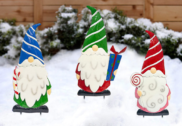 Three-Pack Christmas Gnomes Stainless Steel Statues - Available in Two Options