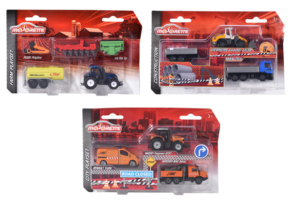Set of Three Marjorette Play Sets including City, Farm and Construction