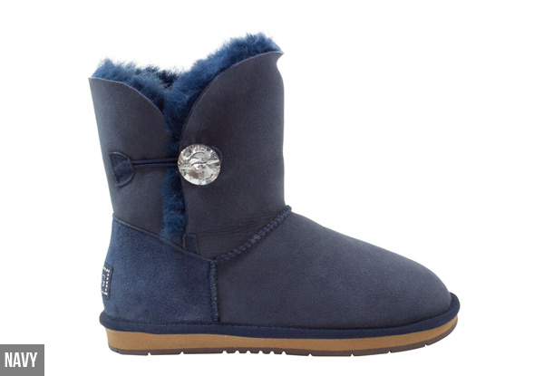 Auzland Women’s 'Beetta' Short Crystal Button Sheepskin UGG Boots - Two Colours & Four Sizes Available