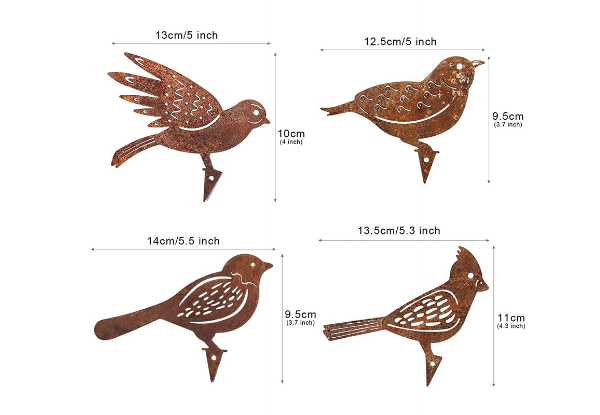 Four-Piece Rusty Metal Birds Decor Set - Option for Two Sets