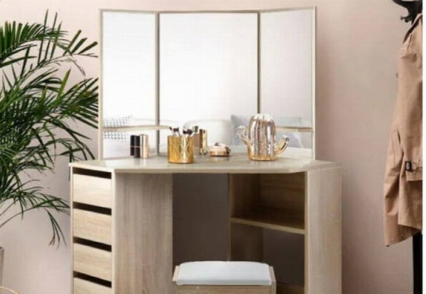 Hana Corner Make-Up Table with Mirror & Stool