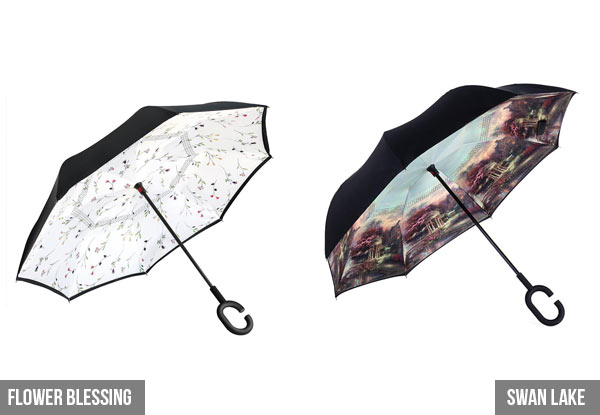 Wind-Resistant Reversible Umbrella - Eight Designs Available