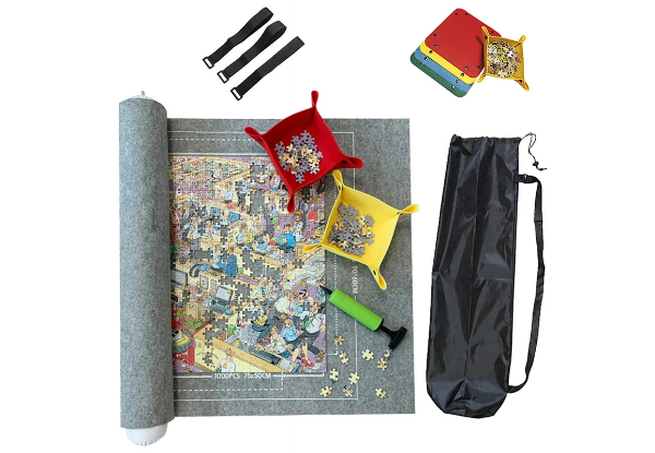 Jigsaw Puzzle Roll-Up Mat with Four Sorting Trays & Travel Storage Bag - Available in Three Colours
