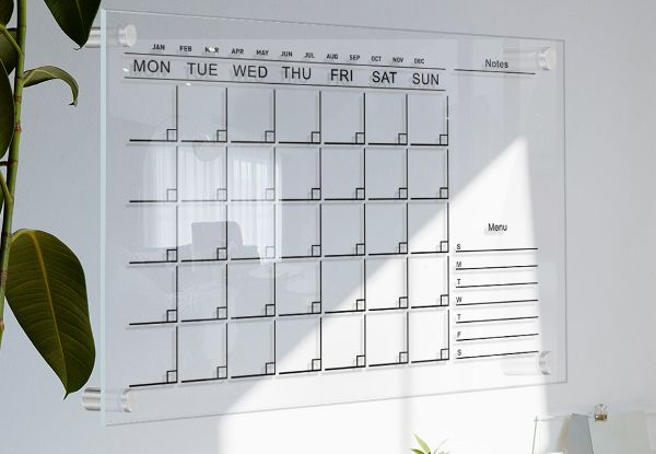 Wall Clear Acrylic Calendar with Markers - Available in Two Sizes & Option for Two-Pack