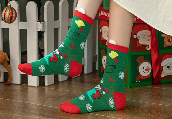 Five Pair Women's Christmas Socks - Available in Three Styles & Option for 10 Pairs