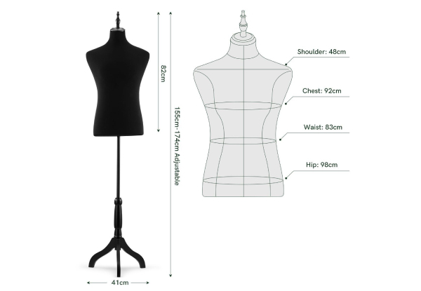 Male Mannequin Torso Dressmakers Display Stand with Metal Base - Three Options Available