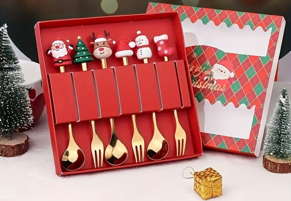 Six-Piece Christmas Festive Stainless Steel Fork & Spoon Set - Five Options Available