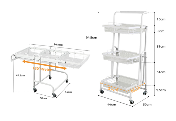 Levede Three-Tier Swivel Kitchen Cart Shelf Rack with Wheels