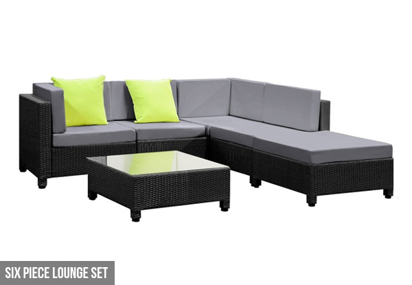 Six-Piece Vicenza Rattan-Style Flexi Outdoor Furniture Sofa Lounge Set incl. Cushion Covers