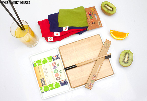 Waste-Free Starter Kit incl. Two Food Wraps, Three Produce Bags, Two Steel Straws & a Bamboo Toothbrush