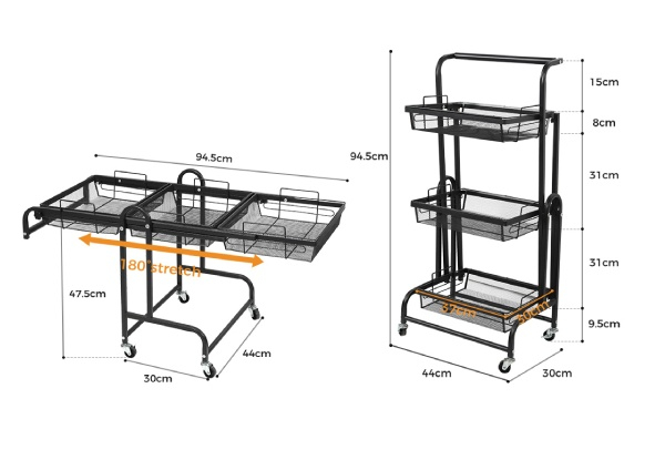 Levede Three-Tier Kitchen Trolley Cart Shelf Rack