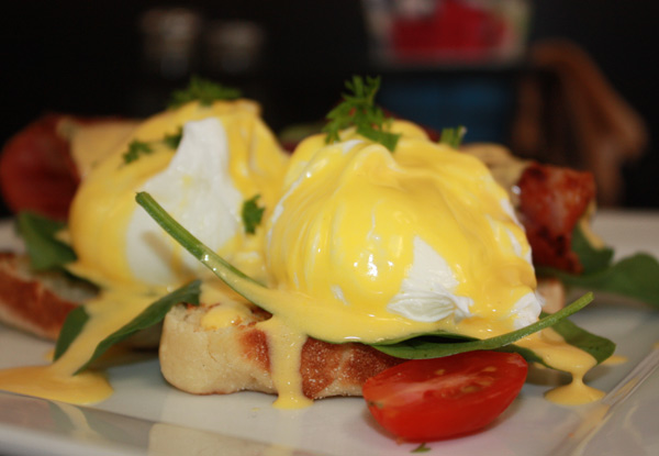 Two Egg Benedicts - Options for Spinach or Bacon - Valid Monday to Saturday