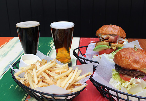 Two Burgers and Two Drinks for Two - Option for Two Mains with Two Drinks