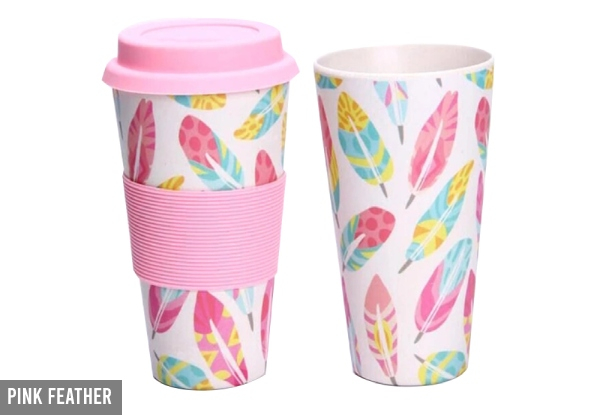 400ml Bamboo Fibre Coffee Cup with Lid - Two Styles Available & Option for Two-Pack