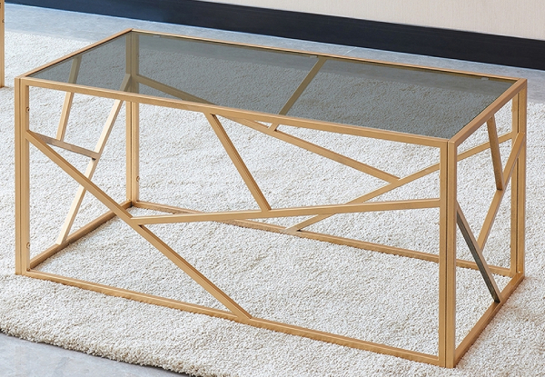 Gold Rectangle Grey-Glass Coffee Table