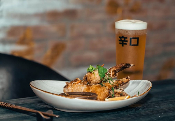 Sharing Fried Chicken & Two Tap Beers for Two People