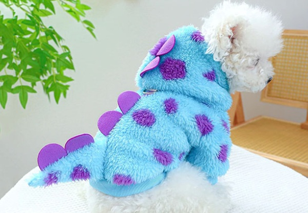 Thickened Blue Dinosaur Hooded Coat with Drawstring Buckle for Dogs - Five Sizes Available