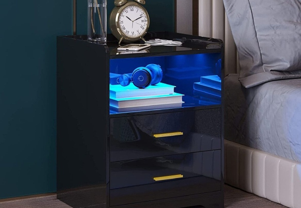 Luxsuite Two-Drawer Smart LED Bedside Table with USB Port