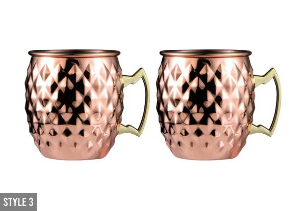 Two-Pack Moscow Mule Stainless Steel Mug - Available in Three Styles & Option for Four-Pack