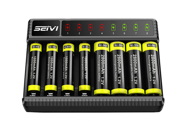 Eight-Slot Smart Battery Charger with LED Display - Option for Two