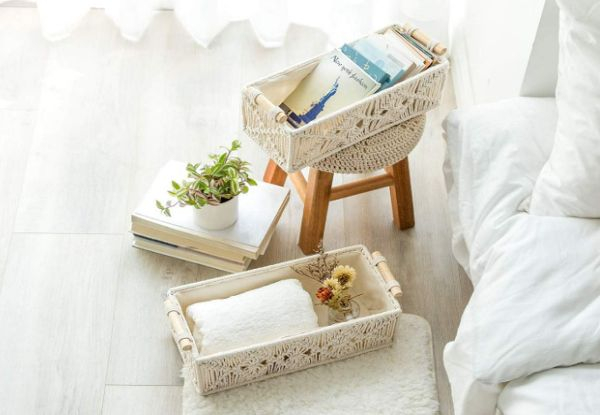 Two-Piece Boho Macrame Storage Basket Decor - Two Colours Available