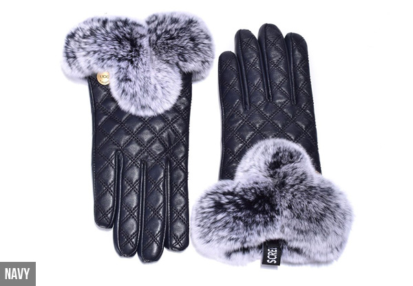 Auzland Women's 'Carrie' Leather Fur Trim UGG Gloves - Two Colours Available