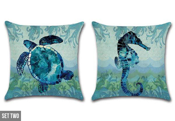 Two-Pack Ocean Printed Linen Cushion Cover - Three Styles Available