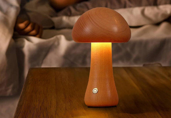 Wooden Mushroom Touch Dimming Lamp