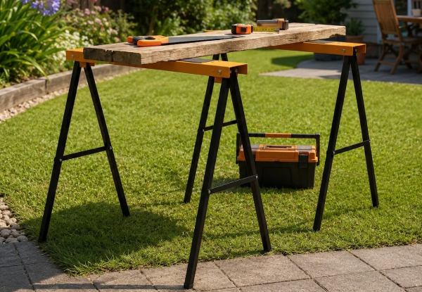 Two Heavy-Duty Sawhorse Support Frame Set