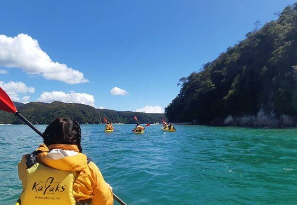 Abel Tasman Three-Day Classic Fully Guided & Catered Kayak Experience for One Person incl. Water Taxi, All Meals, Guide, Camping Accomodation & More
