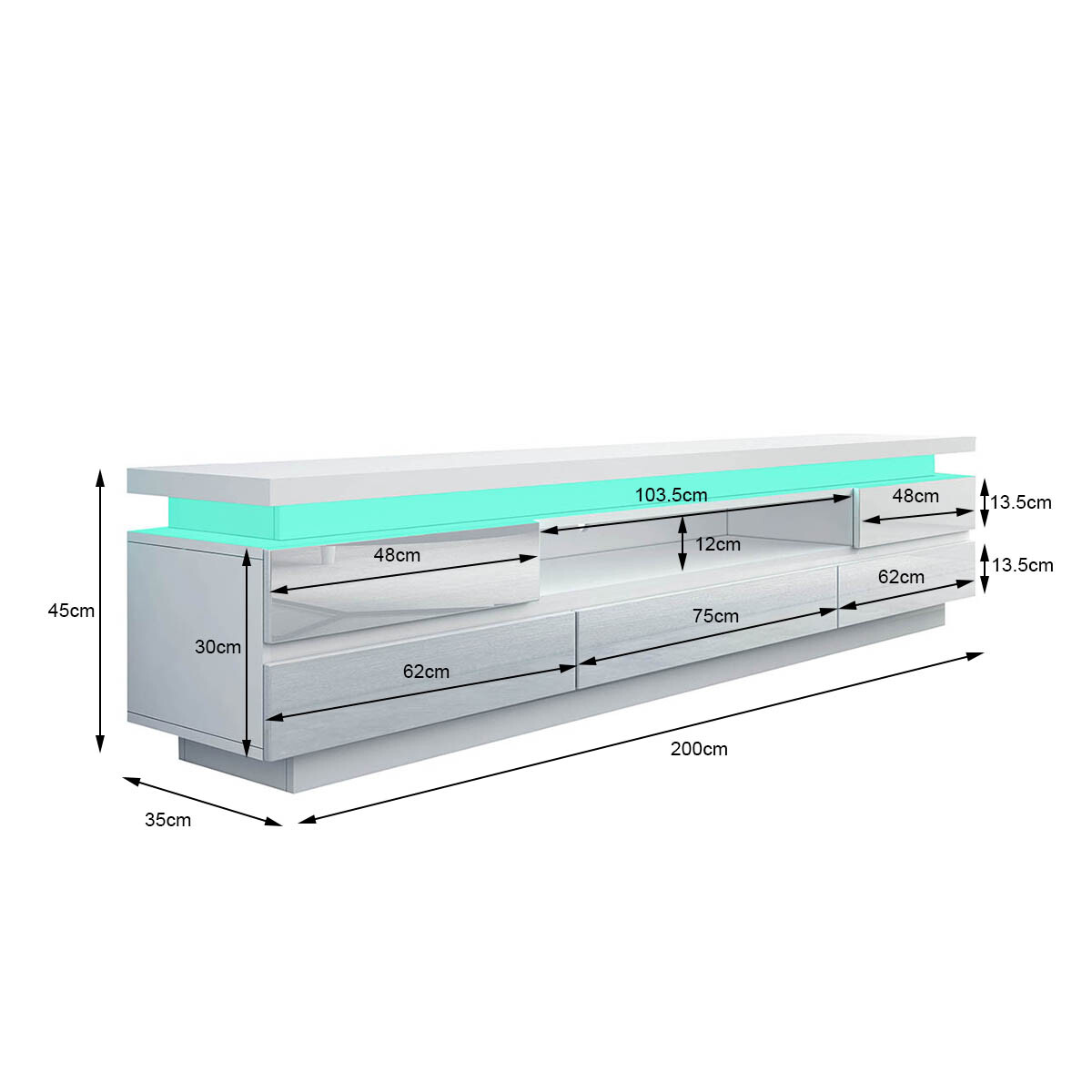 Five-Drawer LED TV Console Table - Two Colours Available