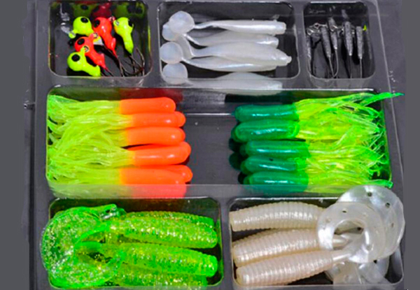 35-Piece Soft Worm Fishing Bait & 10 Hooks Set