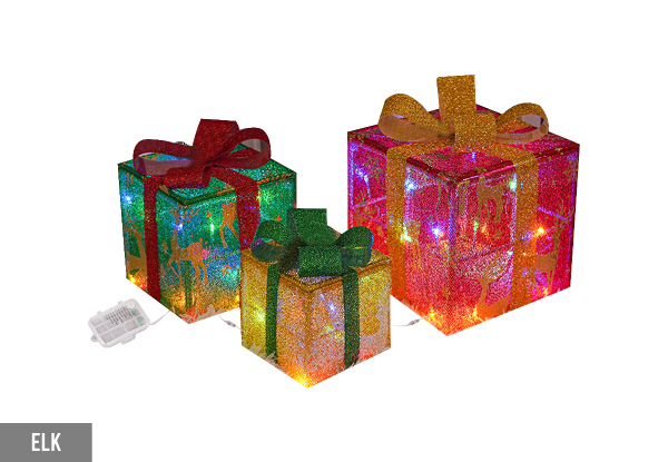 Three-Piece Christmas Lighted Gift Boxes Set - Available in Two Styles & Option for Two-Set