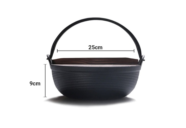 SOGA 25cm Cast Iron Japanese Style Sukiyaki Tetsu Nabe Shabu Hot Pot with Wooden Lid