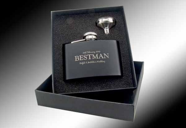 Personalised Engraved Stainless Steel Hip Flask - Options for up to Four Available