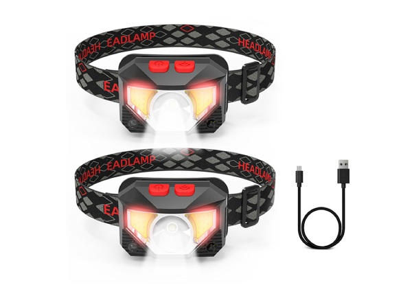 Rechargeable LED Headlamp with Motion Sensor - Option for Two-Pack