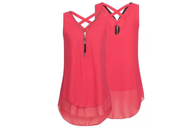 Sleeveless Zip Front Sheer Top - Six Colours  & Five Sizes Available