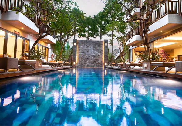 Per-Person, Twin-Share Five-Night Bali Getaway at Sense Hotel Seminyak - incl. Welcome Drink, Honeymoon Treatment, Transport to Scene Beach Club & International Flights from Auckland or Christchurch, Options for Seven-Night Stay