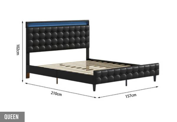 Upholstered Bed Frame with LED & Headboard - Available in Two Sizes