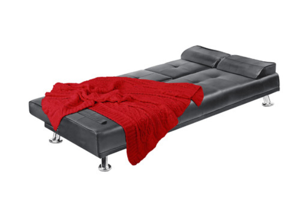 Three-Seater Convertible PU Leather Sofa Bed with Cup Holders - Two Colours Available