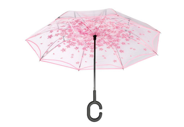 Reversible Blossom C-Handle Umbrella - Four Colours Available with Free Delivery