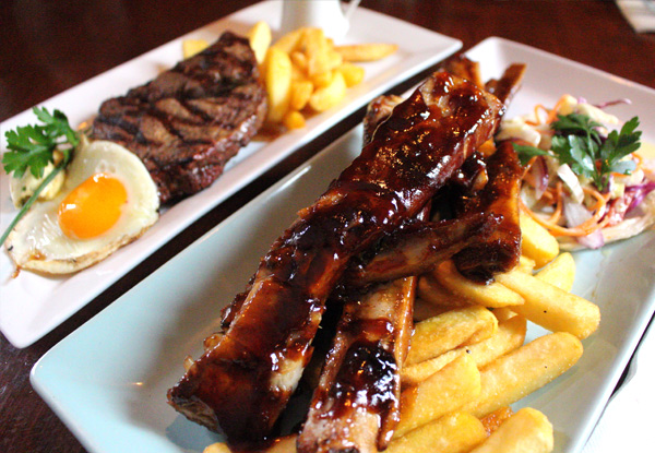 Two Steaks or Ribs Mains For Two People - Options for up to Six People & to incl. Shared Entree